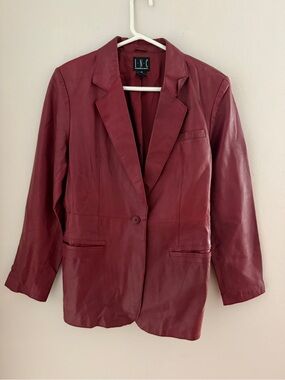 INC International Concepts Women's Burgundy Leather Single-Button Blazer